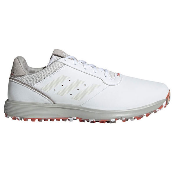 Compare prices on adidas S2G Leather Spikeless Golf Shoes - White Grey Crew Red