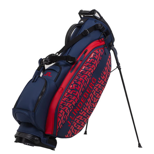 Compare prices on J.Lindeberg Play ST Golf Stand Bag - Bridge Swirl Red Jl Navy Barbados Cherry